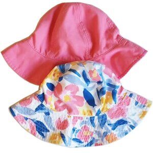 2 Reversible Sun Hats 12-18M Pink Blue Floral Carters